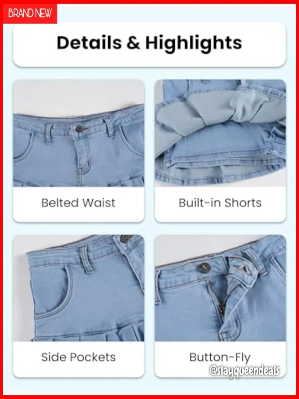 Pleated Denim Mini Skirt High Waist A-Line Slim Fit with Pockets